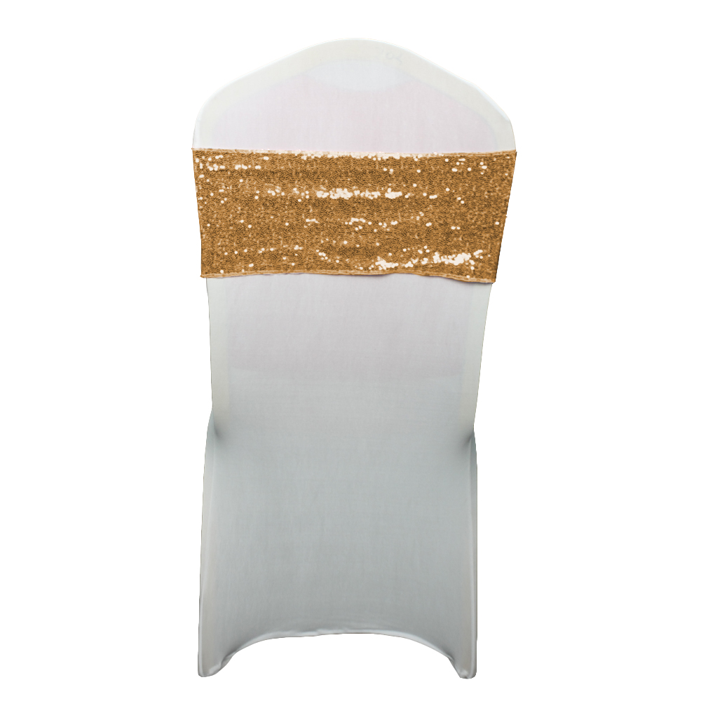 Wholesale rose gold sequin spandex party wedding chair sashes bands wedding decoration