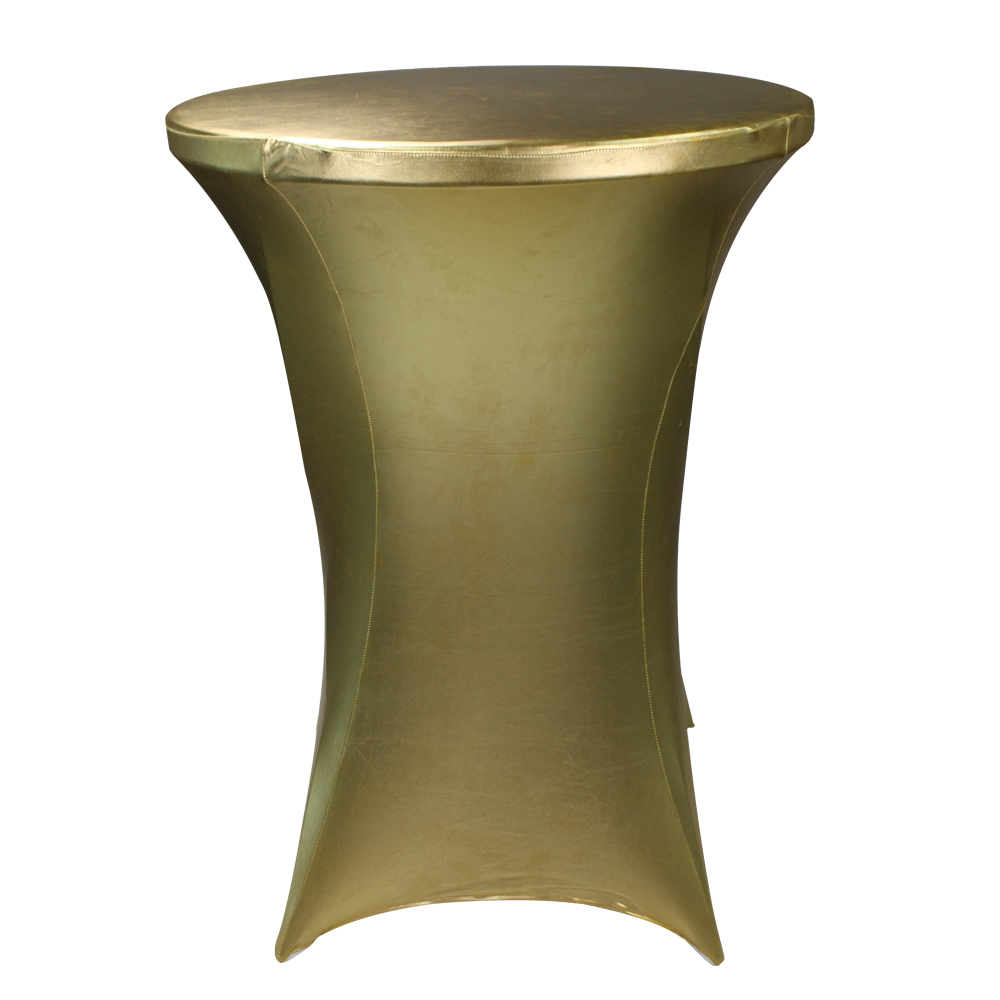 80 x110 cm round polyester stretch gold metallic spandex cocktail table cover for outdoors party table cloth